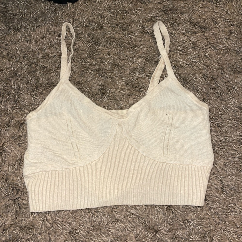 small tan/white comfy crop top, never worn